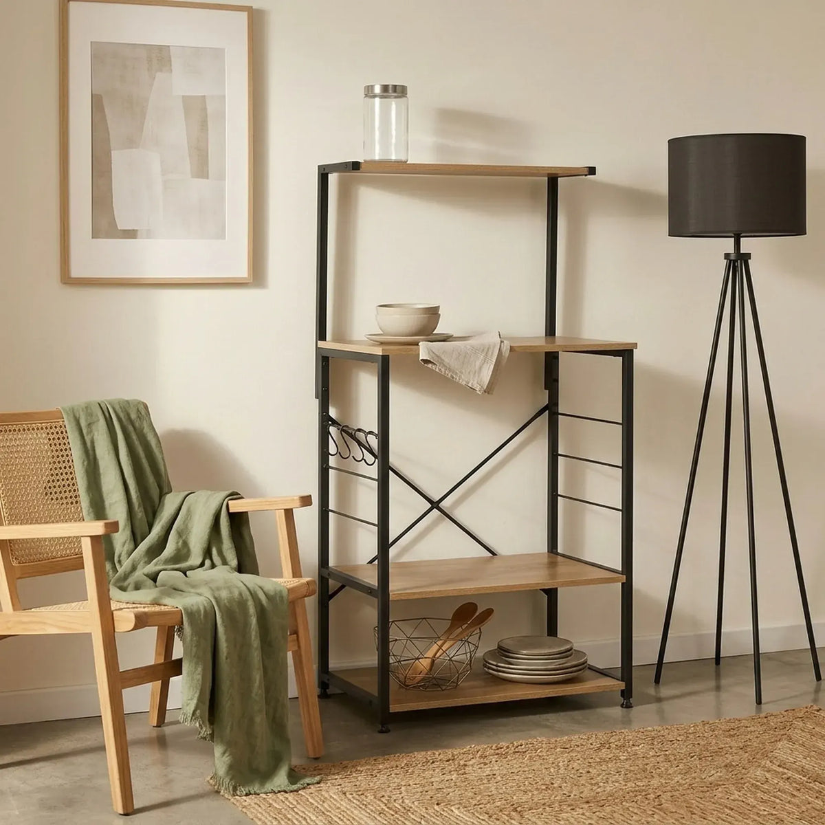 CARLA HOME 4 Tier Bakers Rack Microwave Stand - Oak Finish - Brown - Kitchen Rack - Image 7
