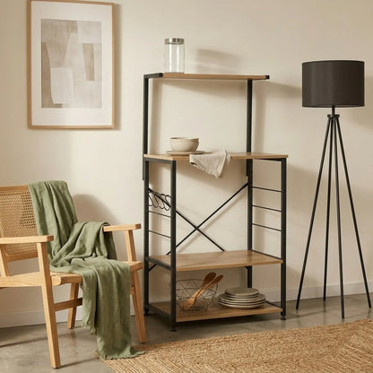 CARLA HOME 4 Tier Bakers Rack Microwave Stand - Oak Finish - Brown - Kitchen Rack - Image 7