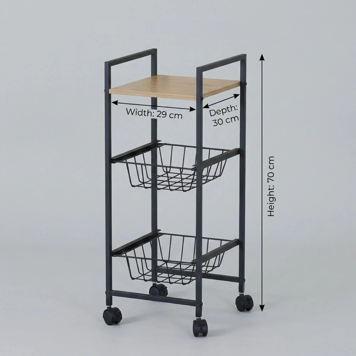 CARLA HOME 3 Tier Rolling Kitchen Trolley Cart - Rustic Brown - Steel - Kitchen Rolling Cart - Image 3
