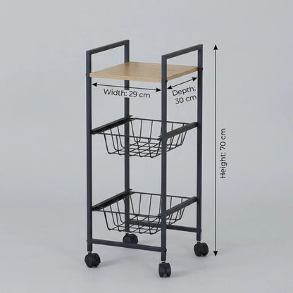 CARLA HOME 3 Tier Rolling Kitchen Trolley Cart - Rustic Brown - Steel - Kitchen Rolling Cart - Image 3