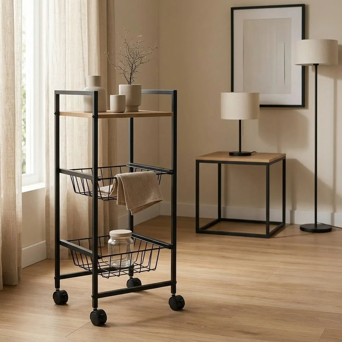 CARLA HOME 3 Tier Rolling Kitchen Trolley Cart - Rustic Brown - Steel - Kitchen Rolling Cart - Image 5