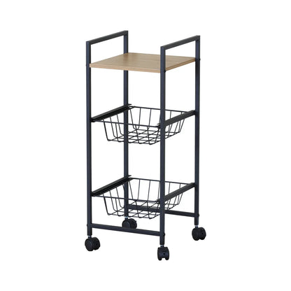 CARLA HOME 3 Tier Rolling Kitchen Trolley Cart - Rustic Brown - Steel - Kitchen Rolling Cart - Image 8
