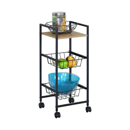 CARLA HOME 3 Tier Rolling Kitchen Trolley Cart - Rustic Brown - Steel - Kitchen Rolling Cart - Image 9