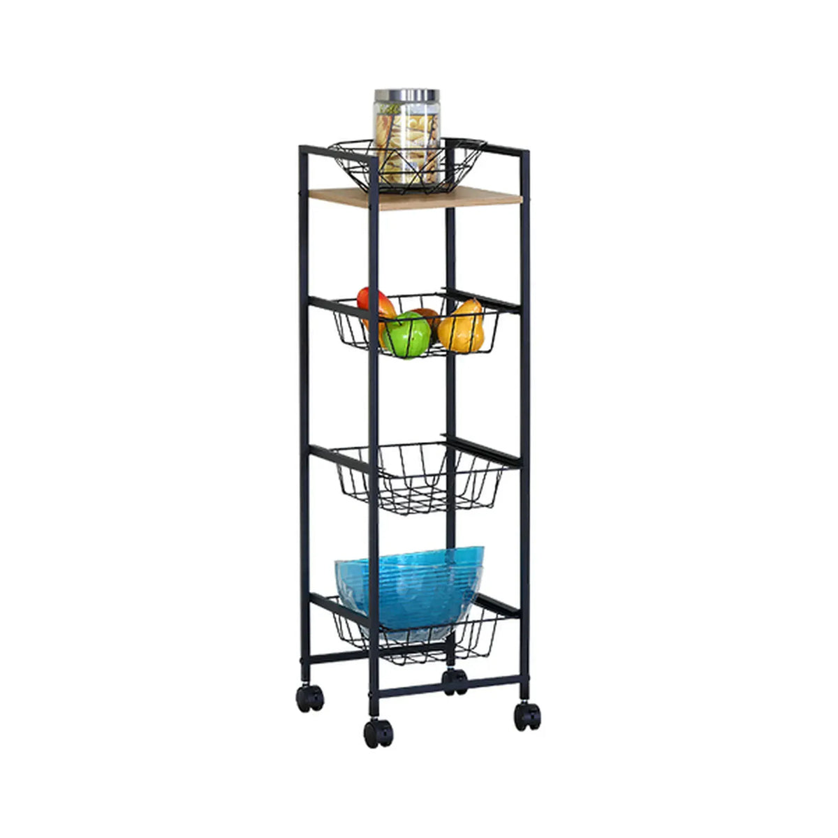 CARLA HOME 4 Tier Rolling Kitchen Trolley Cart - Rustic Brown - Steel - Kitchen Rolling Cart
