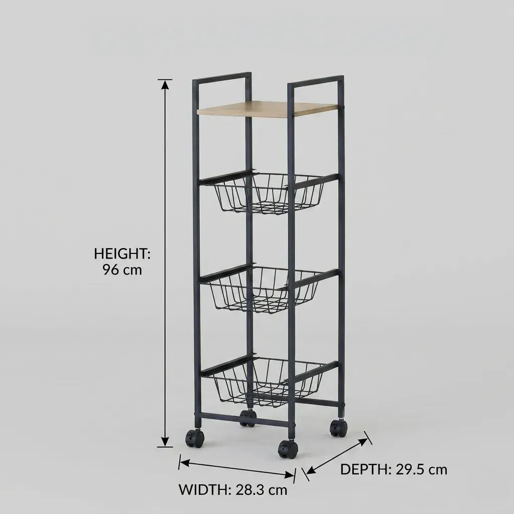 CARLA HOME 4 Tier Rolling Kitchen Trolley Cart - Rustic Brown - Steel - Kitchen Rolling Cart - Image 3