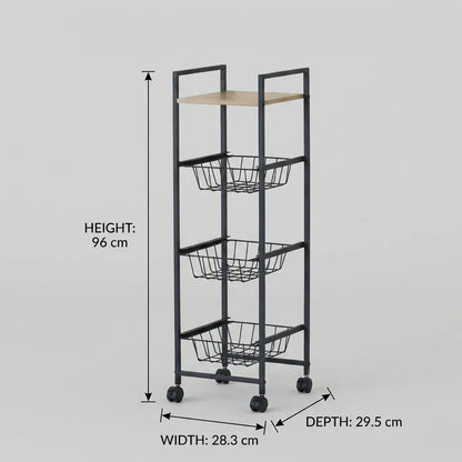 CARLA HOME 4 Tier Rolling Kitchen Trolley Cart - Rustic Brown - Steel - Kitchen Rolling Cart - Image 3