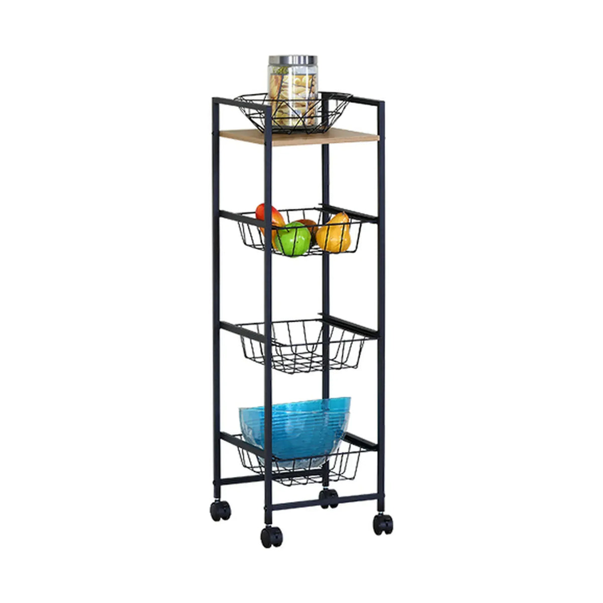 CARLA HOME 4 Tier Rolling Kitchen Trolley Cart - Rustic Brown - Steel - Kitchen Rolling Cart - Image 9