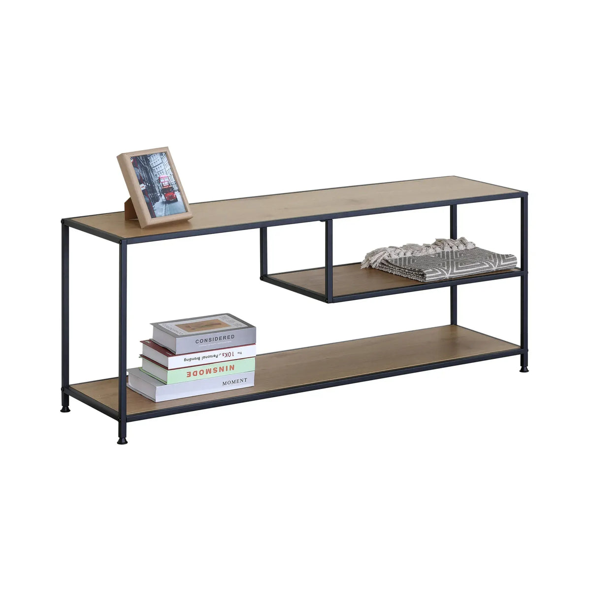 CARLA HOME Industrial Console Table - 3 Shelf Open Storage - Brown - Commodity Shelf