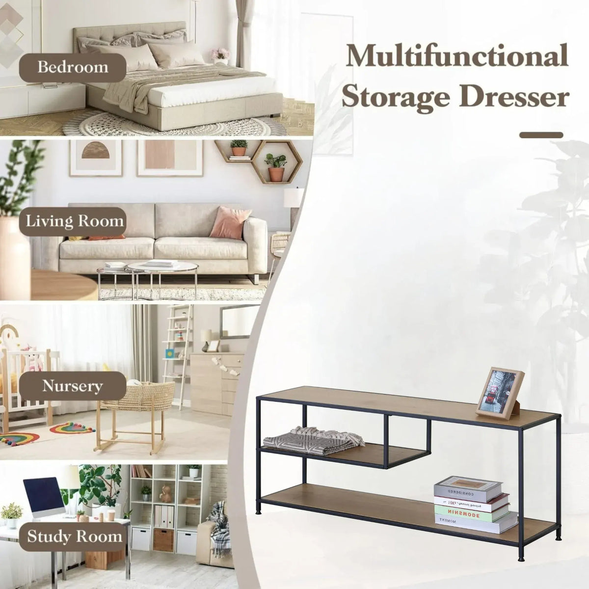 CARLA HOME Industrial Console Table - 3 Shelf Open Storage - Brown - Commodity Shelf - Image 4