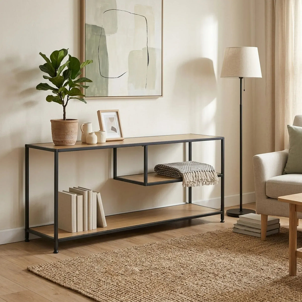 CARLA HOME Industrial Console Table - 3 Shelf Open Storage - Brown - Commodity Shelf - Image 6