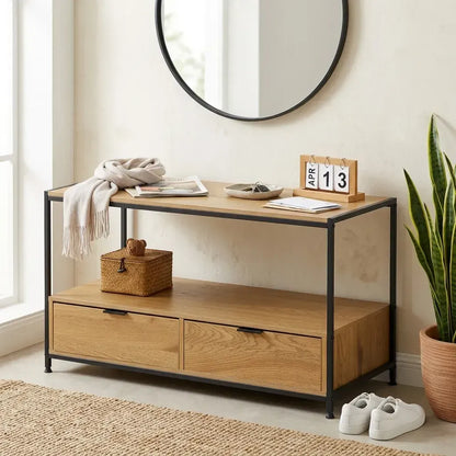 CARLA HOME Coffee Table with 2 Drawers - Open Shelf - Brown - Rustic - Steel - Living Room Bedroom - Image 2