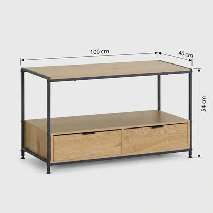 CARLA HOME Coffee Table with 2 Drawers - Open Shelf - Brown - Rustic - Steel - Living Room Bedroom - Image 3