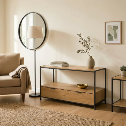 CARLA HOME Coffee Table with 2 Drawers - Open Shelf - Brown - Rustic - Steel - Living Room Bedroom - Image 7