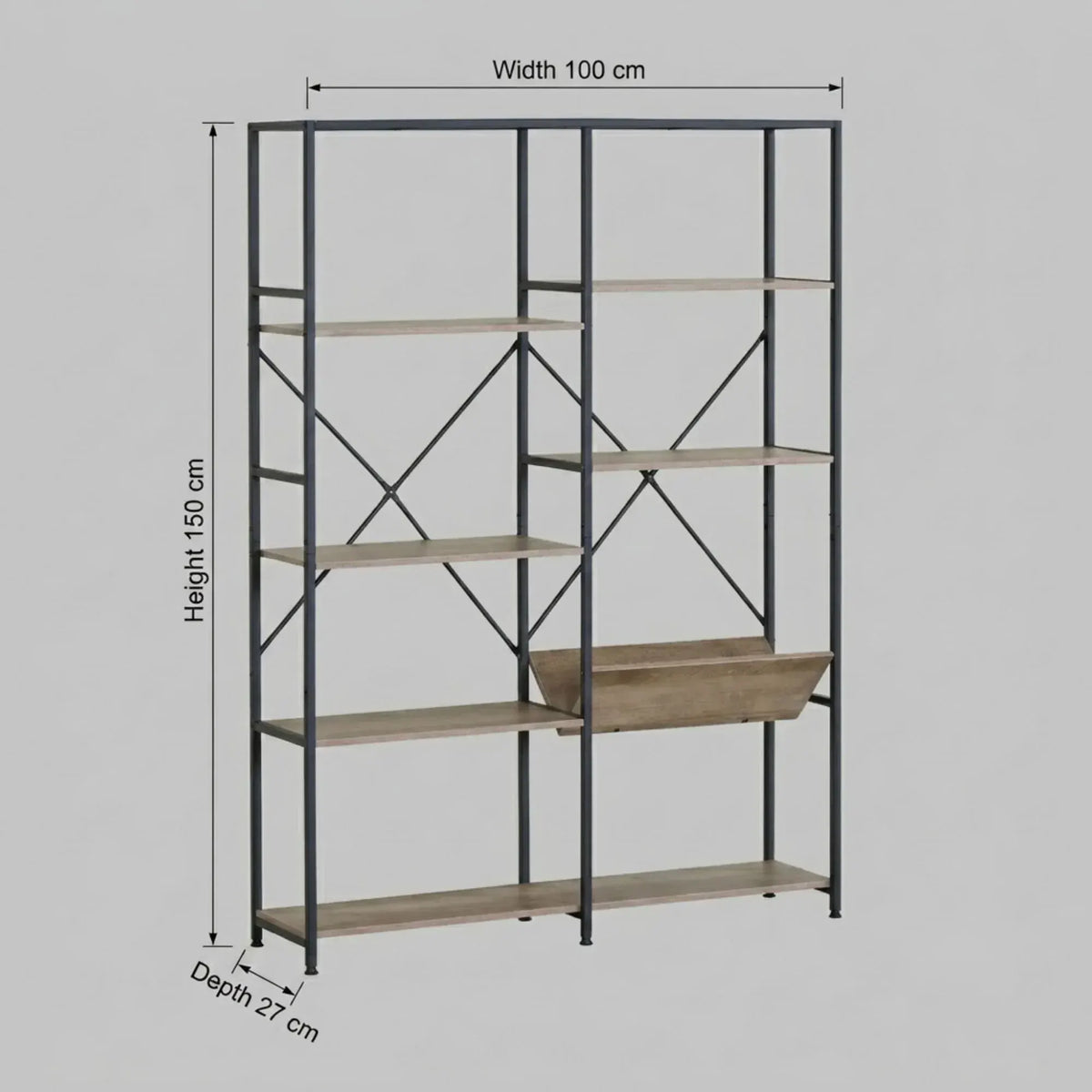 CARLA HOME 7 Shelf Bookcase - Wood Metal Display Shelf - Brown - Rustic - Steel - Living Room Office - Image 3