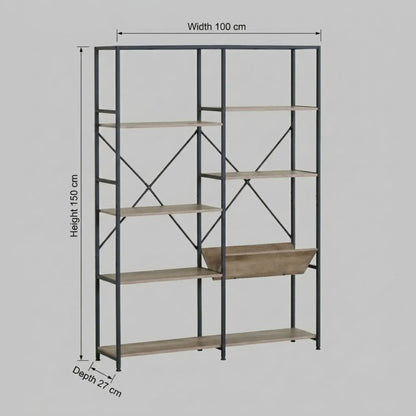 CARLA HOME 7 Shelf Bookcase - Wood Metal Display Shelf - Brown - Rustic - Steel - Living Room Office - Image 3