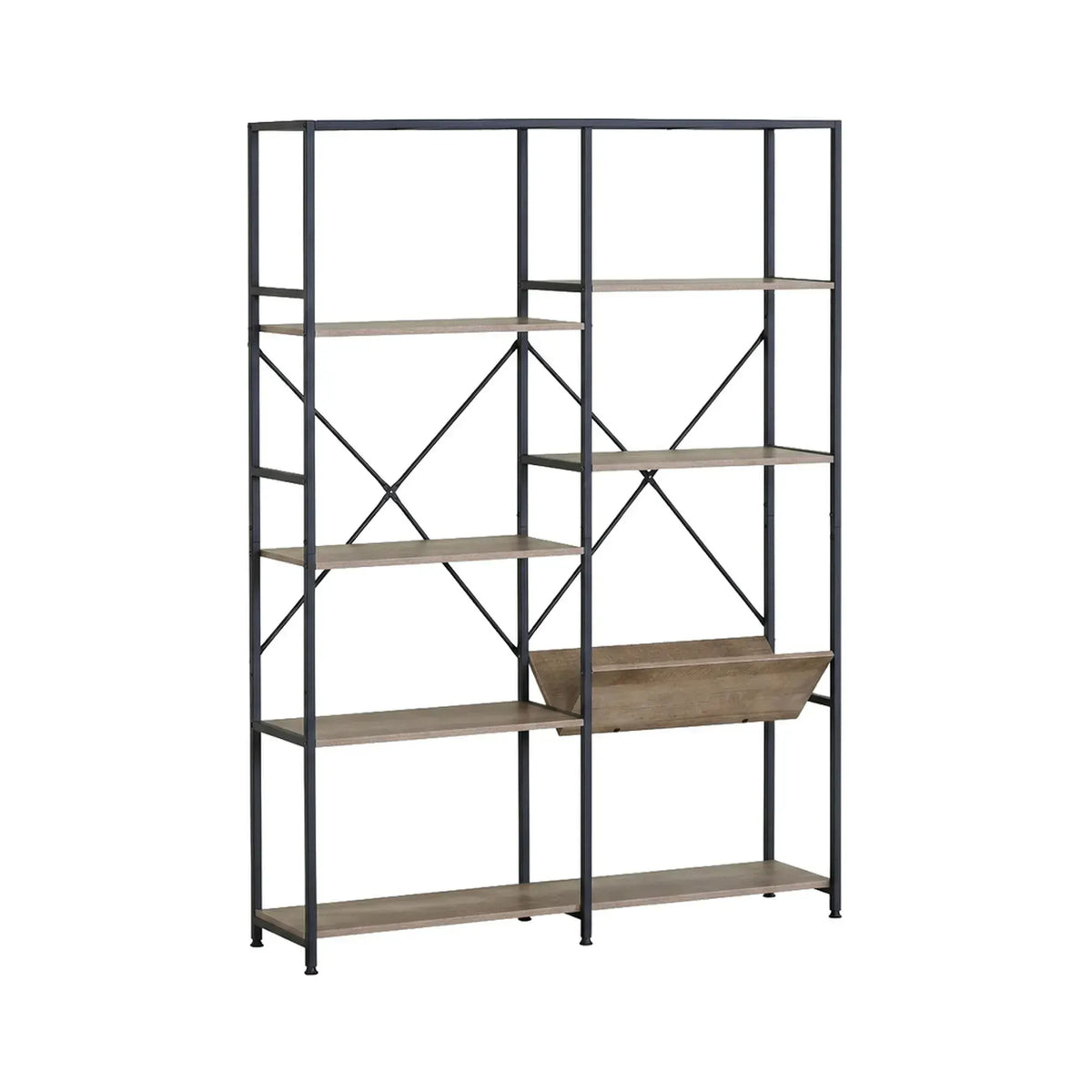 CARLA HOME 7 Shelf Bookcase - Wood Metal Display Shelf - Brown - Rustic - Steel - Living Room Office - Image 8
