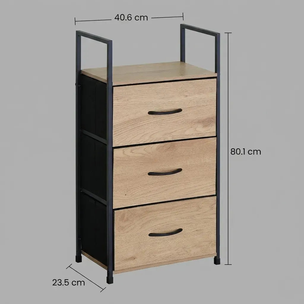 CARLA HOME 3 Drawer Tallboy Storage Cabinet - Brown - Rustic - Steel - Chest Drawers Tallboy - Image 3