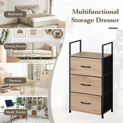 CARLA HOME 3 Drawer Tallboy Storage Cabinet - Brown - Rustic - Steel - Chest Drawers Tallboy - Image 4