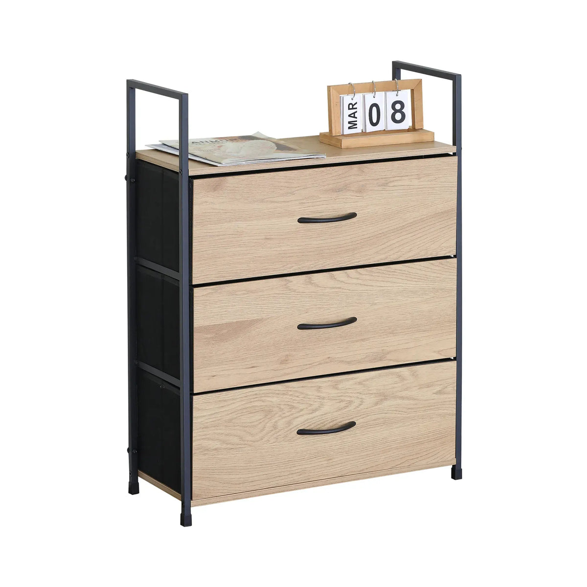 CARLA HOME 3 Drawer Tallboy Large Storage Cabinet - Brown - Rustic - Steel - Chest Drawers Tallboy