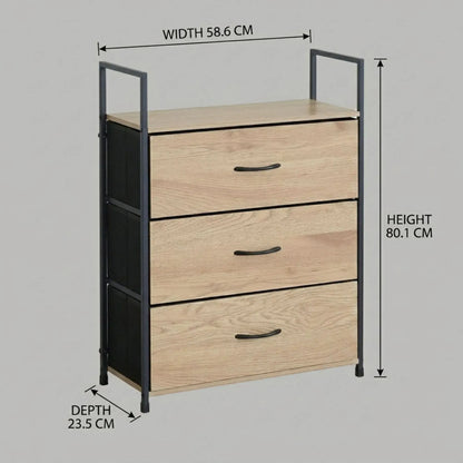 CARLA HOME 3 Drawer Tallboy Large Storage Cabinet - Brown - Rustic - Steel - Chest Drawers Tallboy - Image 3