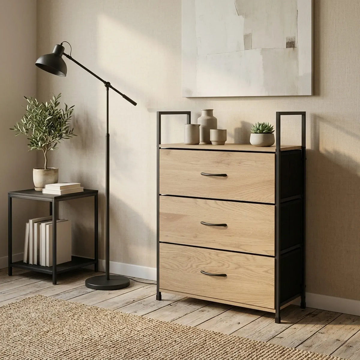 CARLA HOME 3 Drawer Tallboy Large Storage Cabinet - Brown - Rustic - Steel - Chest Drawers Tallboy - Image 6