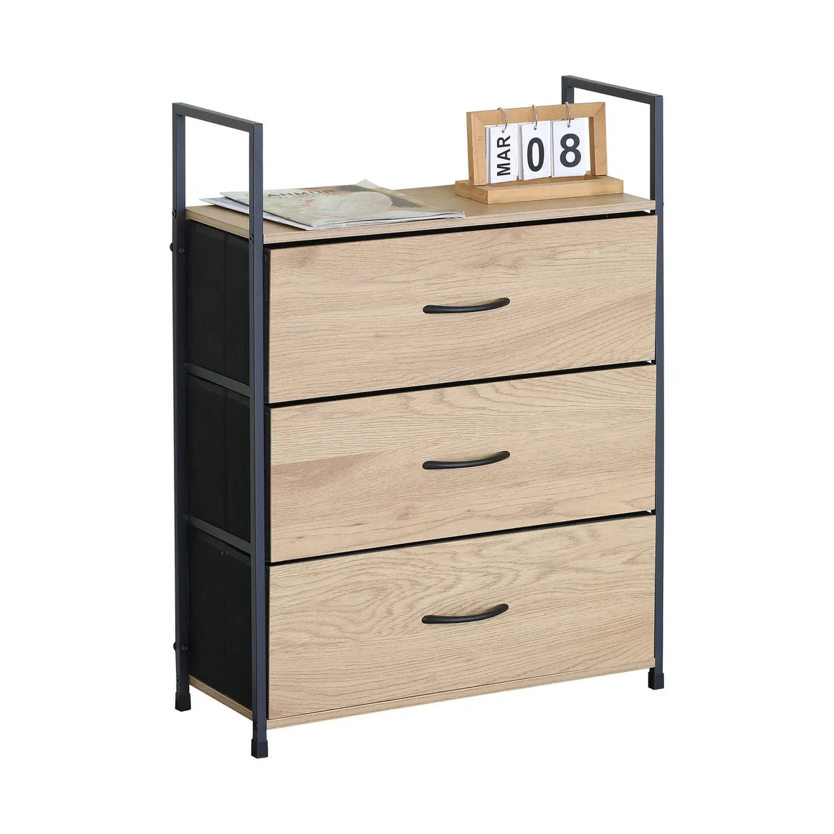 CARLA HOME 3 Drawer Tallboy Large Storage Cabinet - Brown - Rustic - Steel - Chest Drawers Tallboy - Image 9