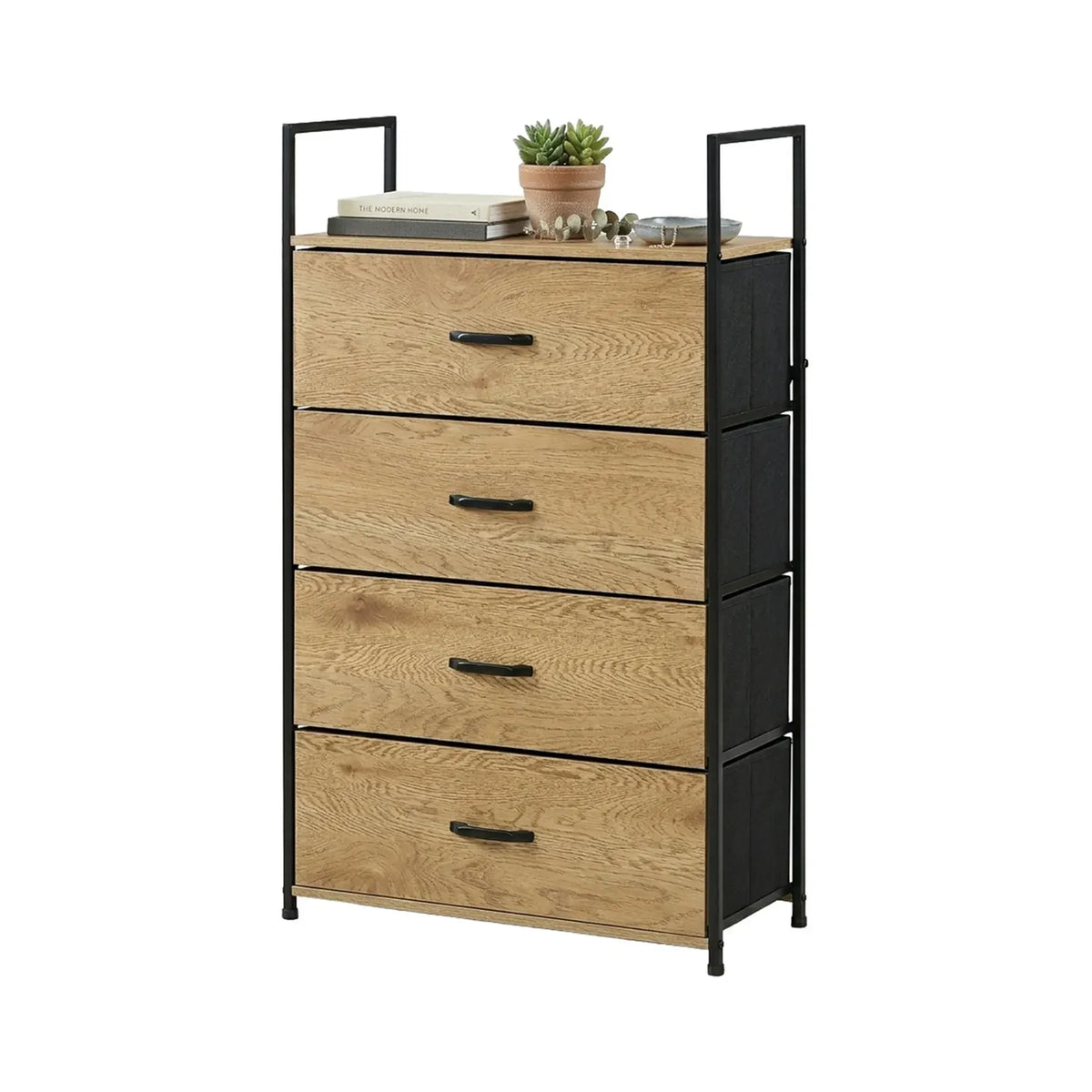 CARLA HOME 4 Drawer Tallboy Large Storage Cabinet - Brown - Rustic - Steel - Chest Drawers Tallboy