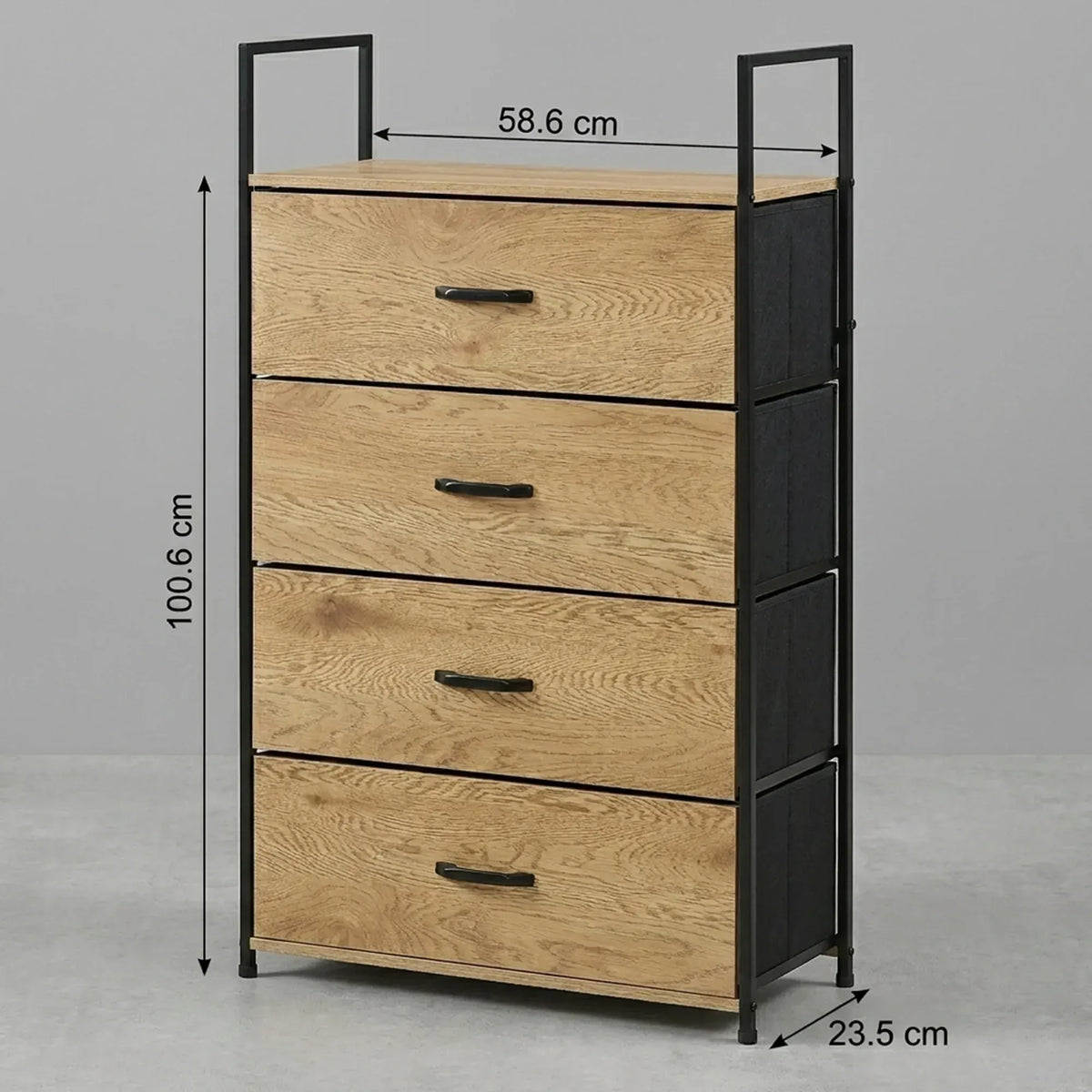 CARLA HOME 4 Drawer Tallboy Large Storage Cabinet - Brown - Rustic - Steel - Chest Drawers Tallboy - Image 3
