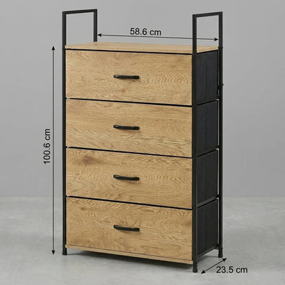 CARLA HOME 4 Drawer Tallboy Large Storage Cabinet - Brown - Rustic - Steel - Chest Drawers Tallboy - Image 3