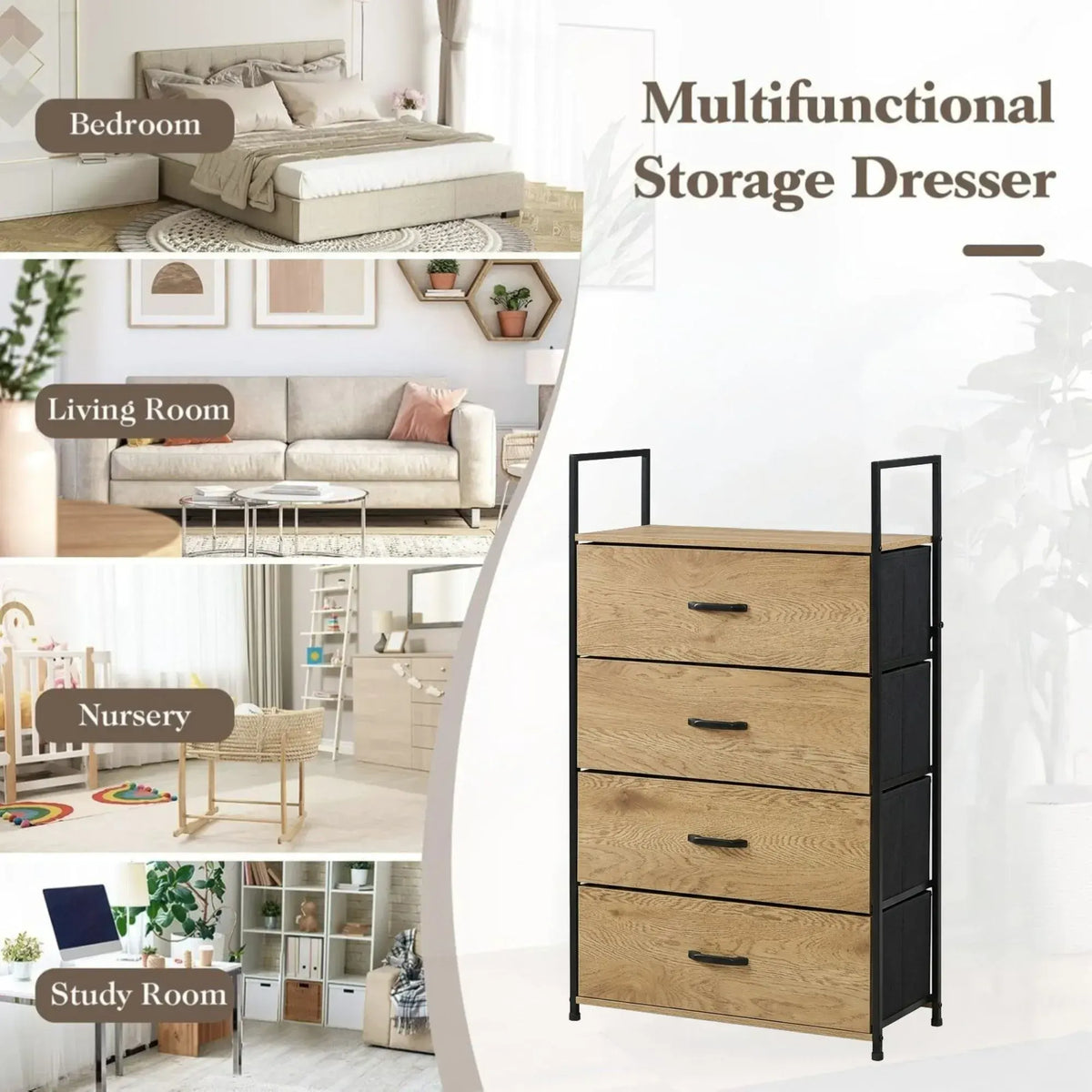 CARLA HOME 4 Drawer Tallboy Large Storage Cabinet - Brown - Rustic - Steel - Chest Drawers Tallboy - Image 4