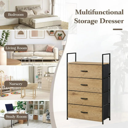 CARLA HOME 4 Drawer Tallboy Large Storage Cabinet - Brown - Rustic - Steel - Chest Drawers Tallboy - Image 4