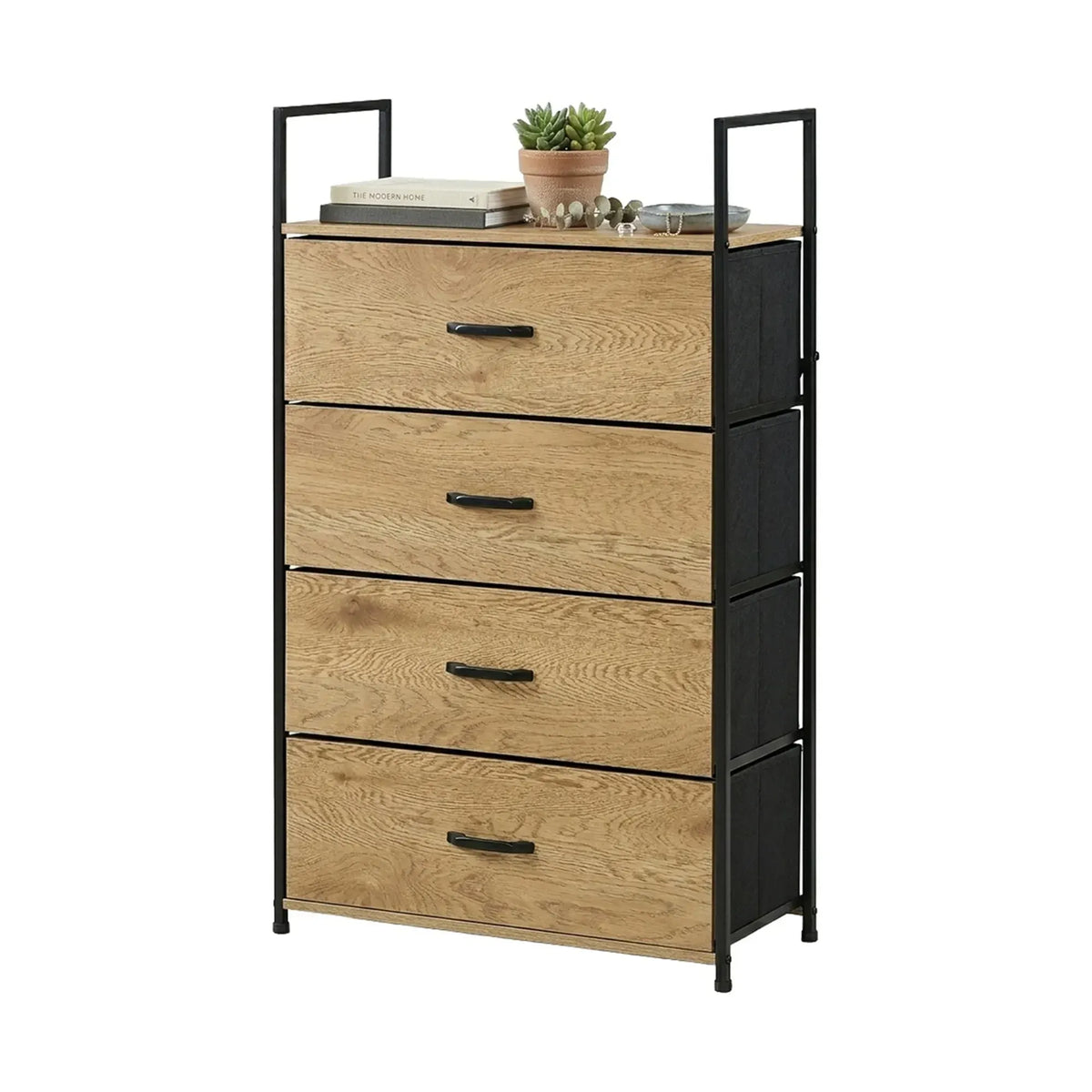 CARLA HOME 4 Drawer Tallboy Large Storage Cabinet - Brown - Rustic - Steel - Chest Drawers Tallboy - Image 9