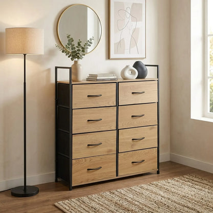 CARLA HOME 8 Drawer Tallboy Large Storage Cabinet - Brown - Rustic - Steel - Chest Drawers Tallboy - Image 2