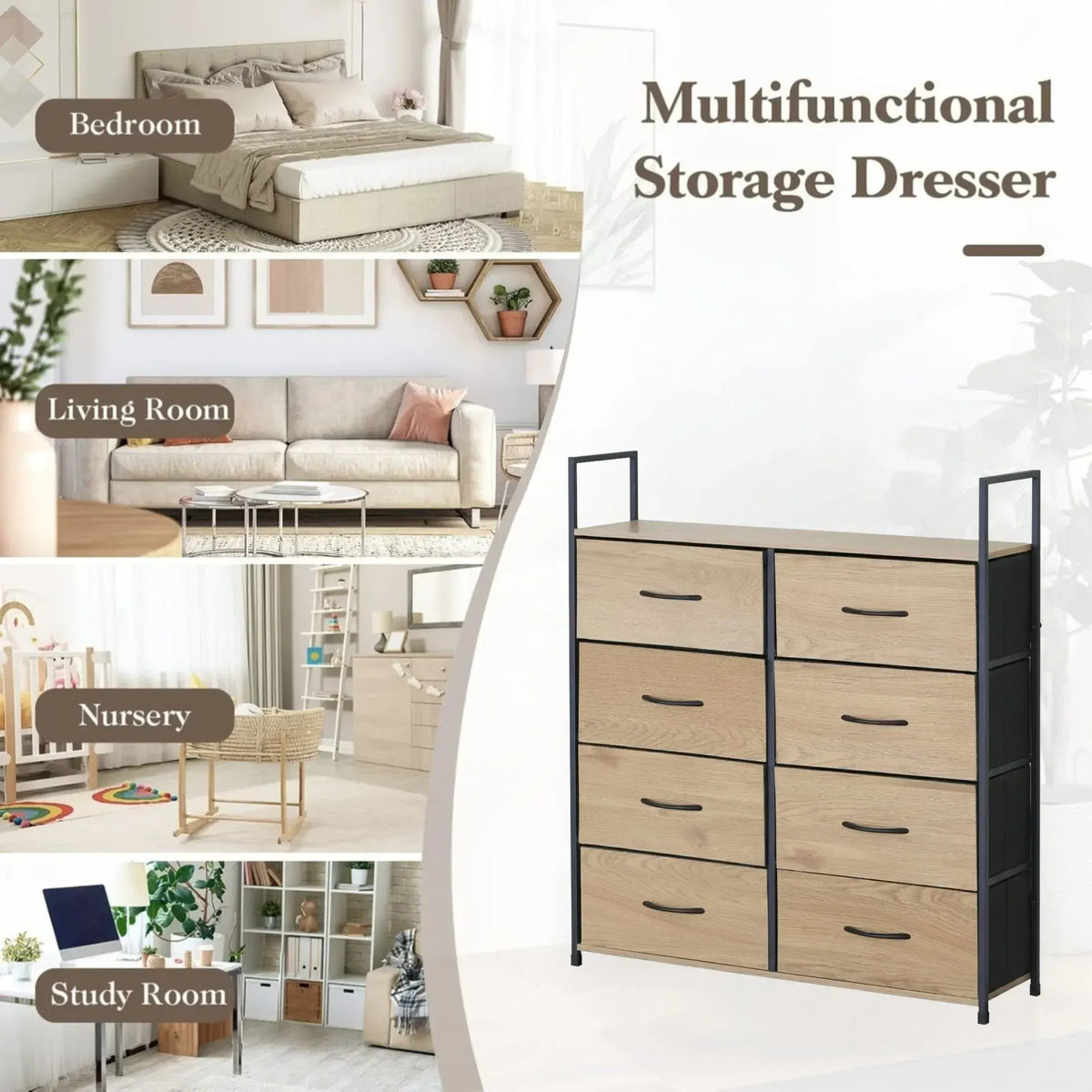 CARLA HOME 8 Drawer Tallboy Large Storage Cabinet - Brown - Rustic - Steel - Chest Drawers Tallboy - Image 4