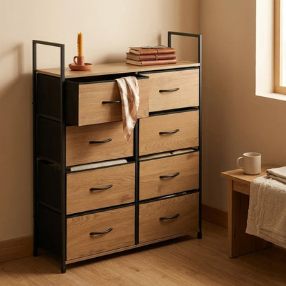 CARLA HOME 8 Drawer Tallboy Large Storage Cabinet - Brown - Rustic - Steel - Chest Drawers Tallboy - Image 5