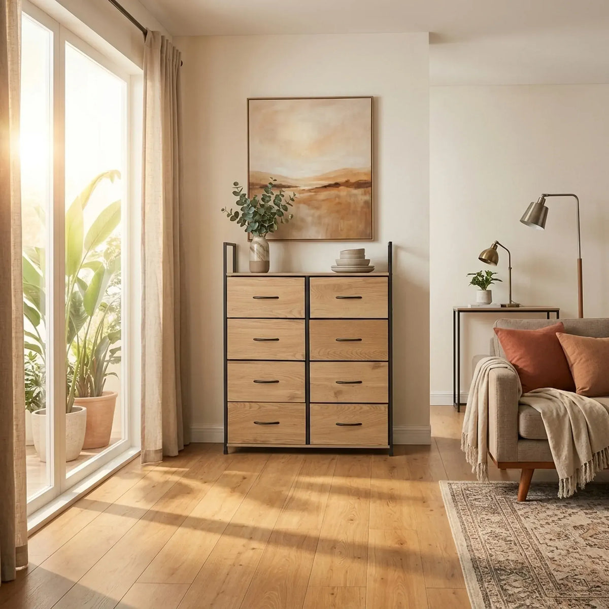CARLA HOME 8 Drawer Tallboy Large Storage Cabinet - Brown - Rustic - Steel - Chest Drawers Tallboy - Image 6