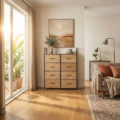 CARLA HOME 8 Drawer Tallboy Large Storage Cabinet - Brown - Rustic - Steel - Chest Drawers Tallboy - Image 6