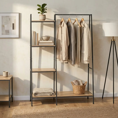 CARLA HOME Freestanding Garment Rack with Shelves - 4 Tier - Brown - Garment Rail - Image 2