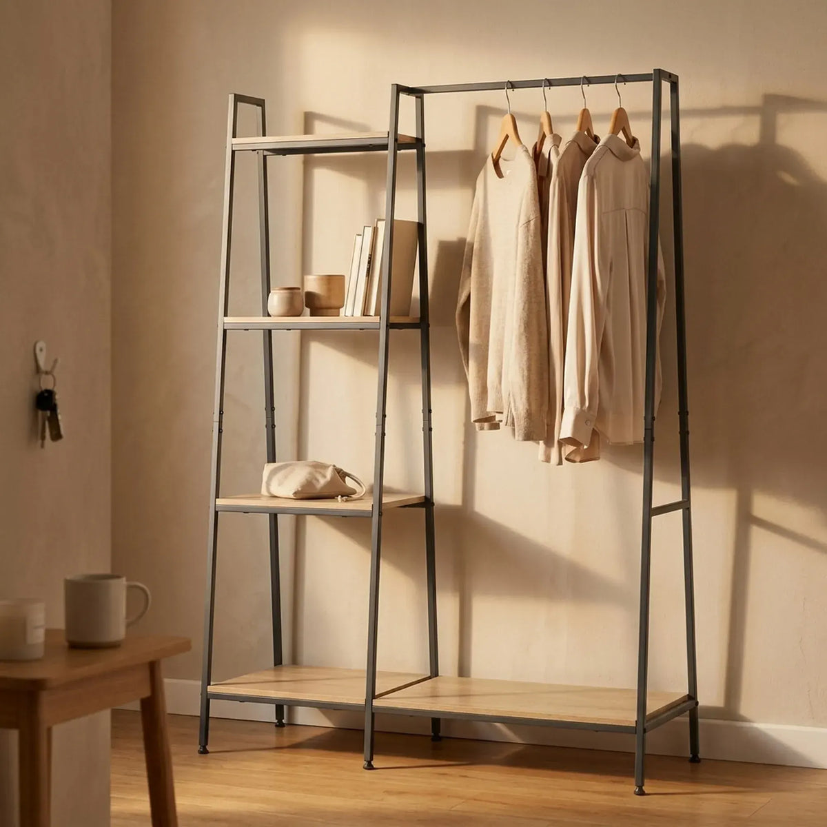CARLA HOME Freestanding Garment Rack with Shelves - 4 Tier - Brown - Garment Rail - Image 5