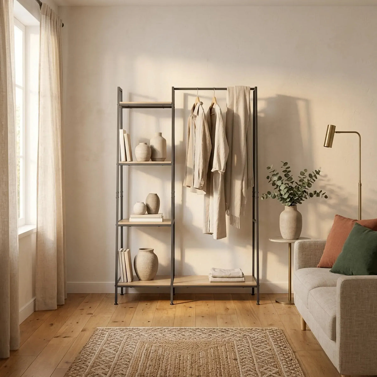 CARLA HOME Freestanding Garment Rack with Shelves - 4 Tier - Brown - Garment Rail - Image 6
