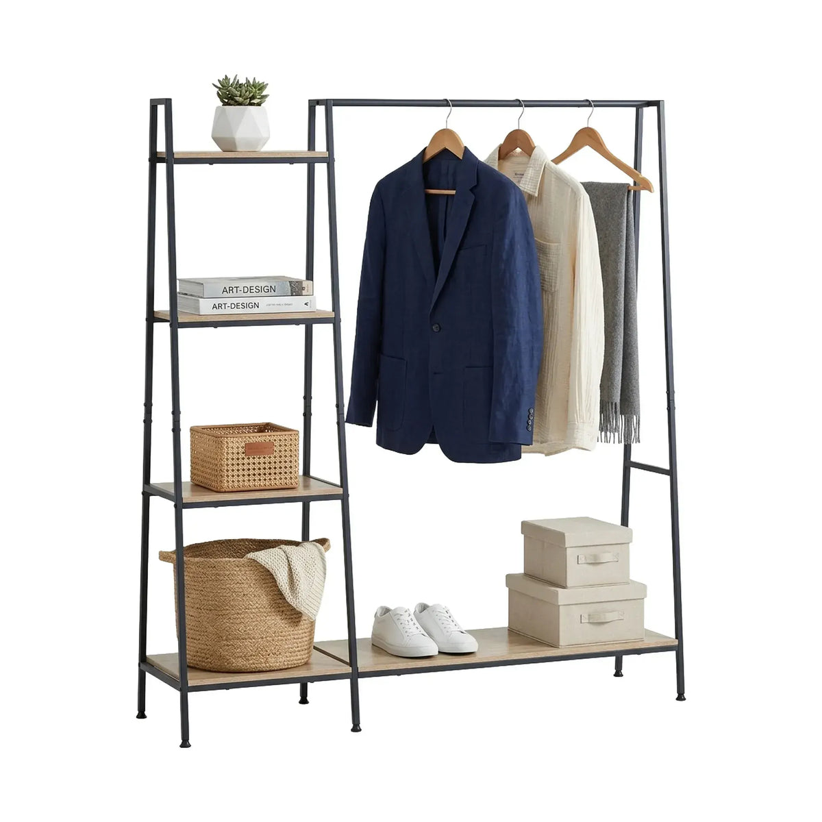 CARLA HOME Freestanding Garment Rack with Shelves - 4 Tier - Brown - Garment Rail - Image 9