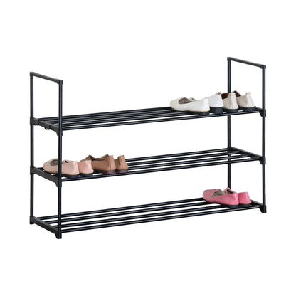 CARLA HOME 3 Tier Metal Shoe Rack - Free Standing Organiser - Black - Basic - Steel