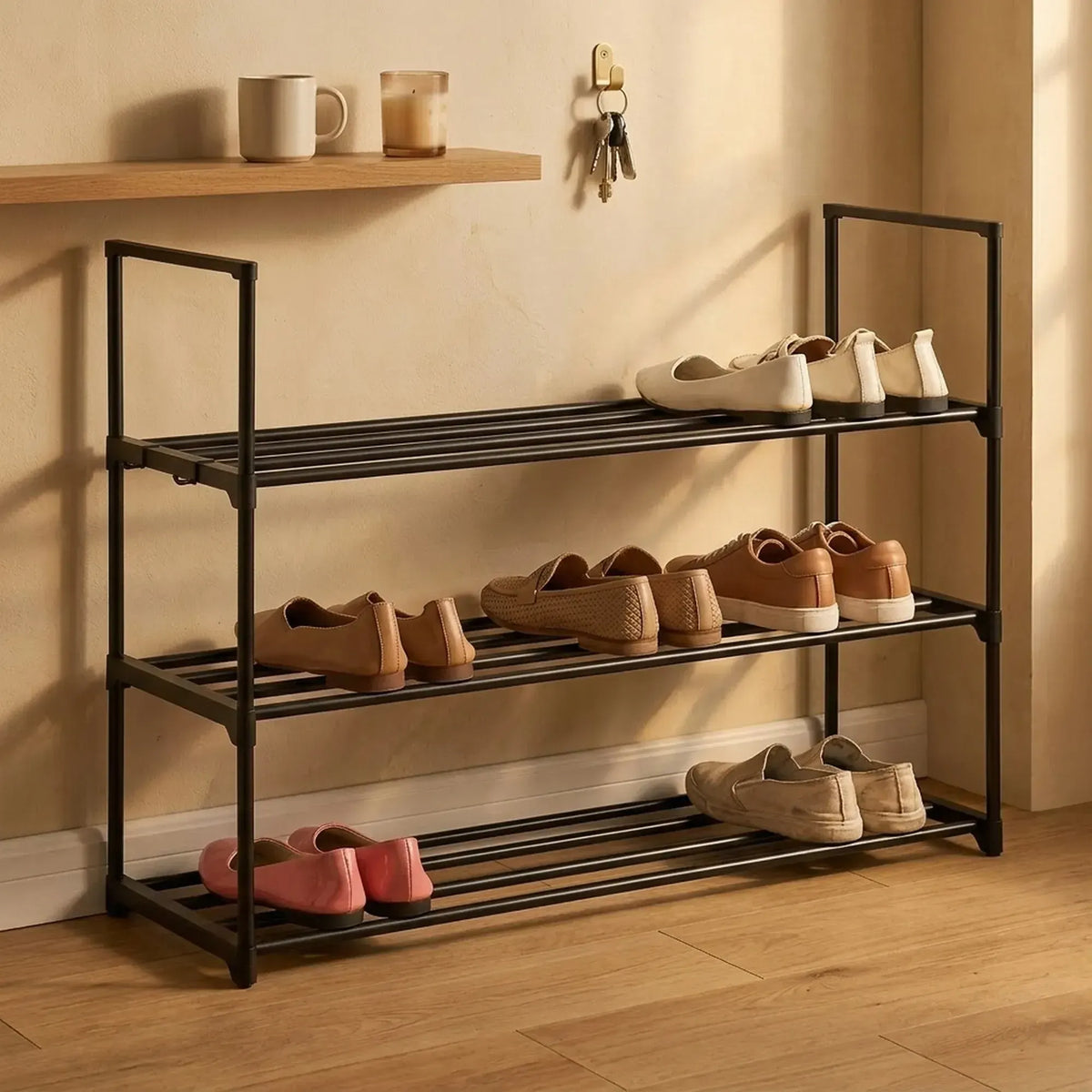 CARLA HOME 3 Tier Metal Shoe Rack - Free Standing Organiser - Black - Basic - Steel - Image 2