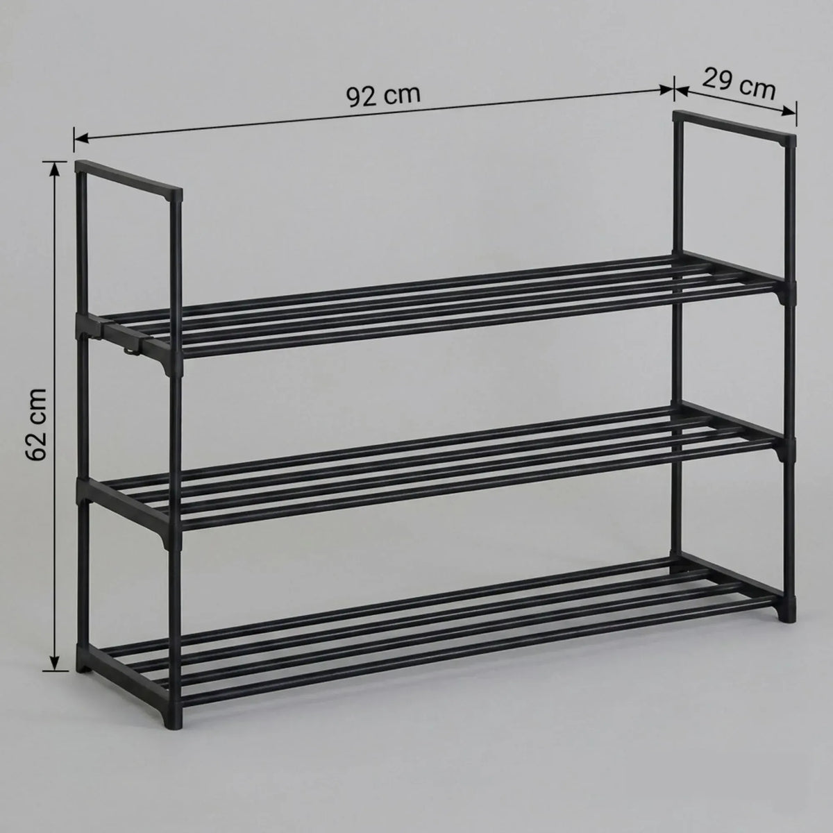 CARLA HOME 3 Tier Metal Shoe Rack - Free Standing Organiser - Black - Basic - Steel - Image 3