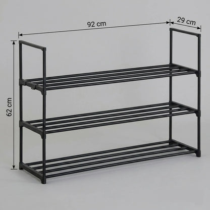 CARLA HOME 3 Tier Metal Shoe Rack - Free Standing Organiser - Black - Basic - Steel - Image 3