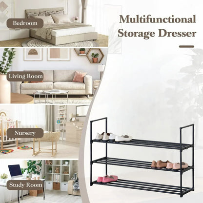 CARLA HOME 3 Tier Metal Shoe Rack - Free Standing Organiser - Black - Basic - Steel - Image 4