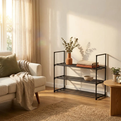 CARLA HOME 3 Tier Metal Shoe Rack - Free Standing Organiser - Black - Basic - Steel - Image 5