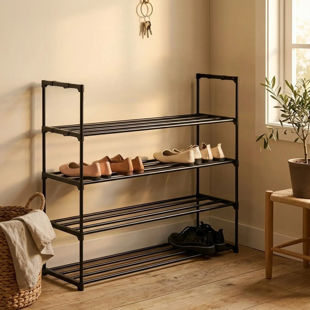 CARLA HOME 4 Tier Metal Shoe Rack - Free Standing Organiser - Black - Basic - Steel - Image 2