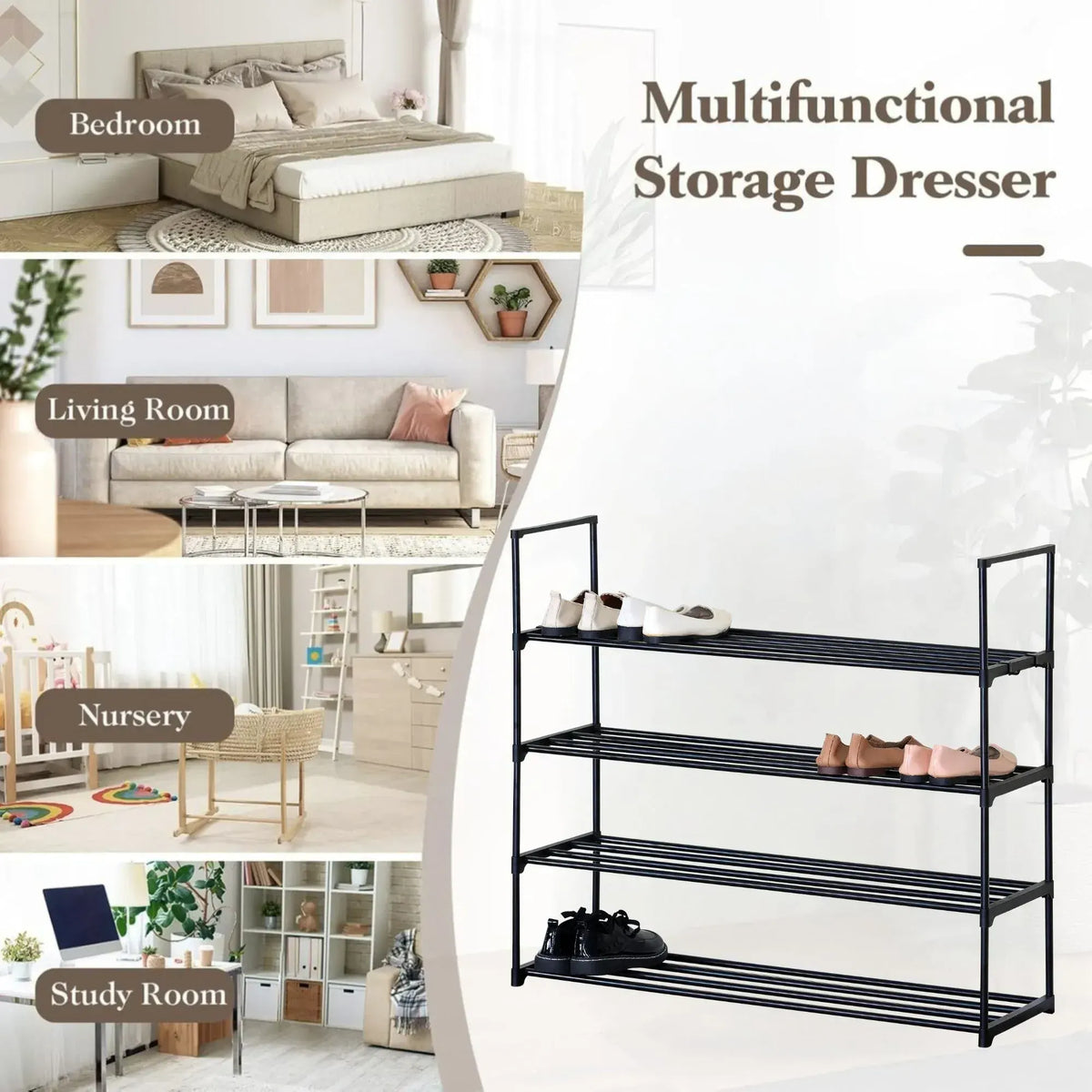 CARLA HOME 4 Tier Metal Shoe Rack - Free Standing Organiser - Black - Basic - Steel - Image 4