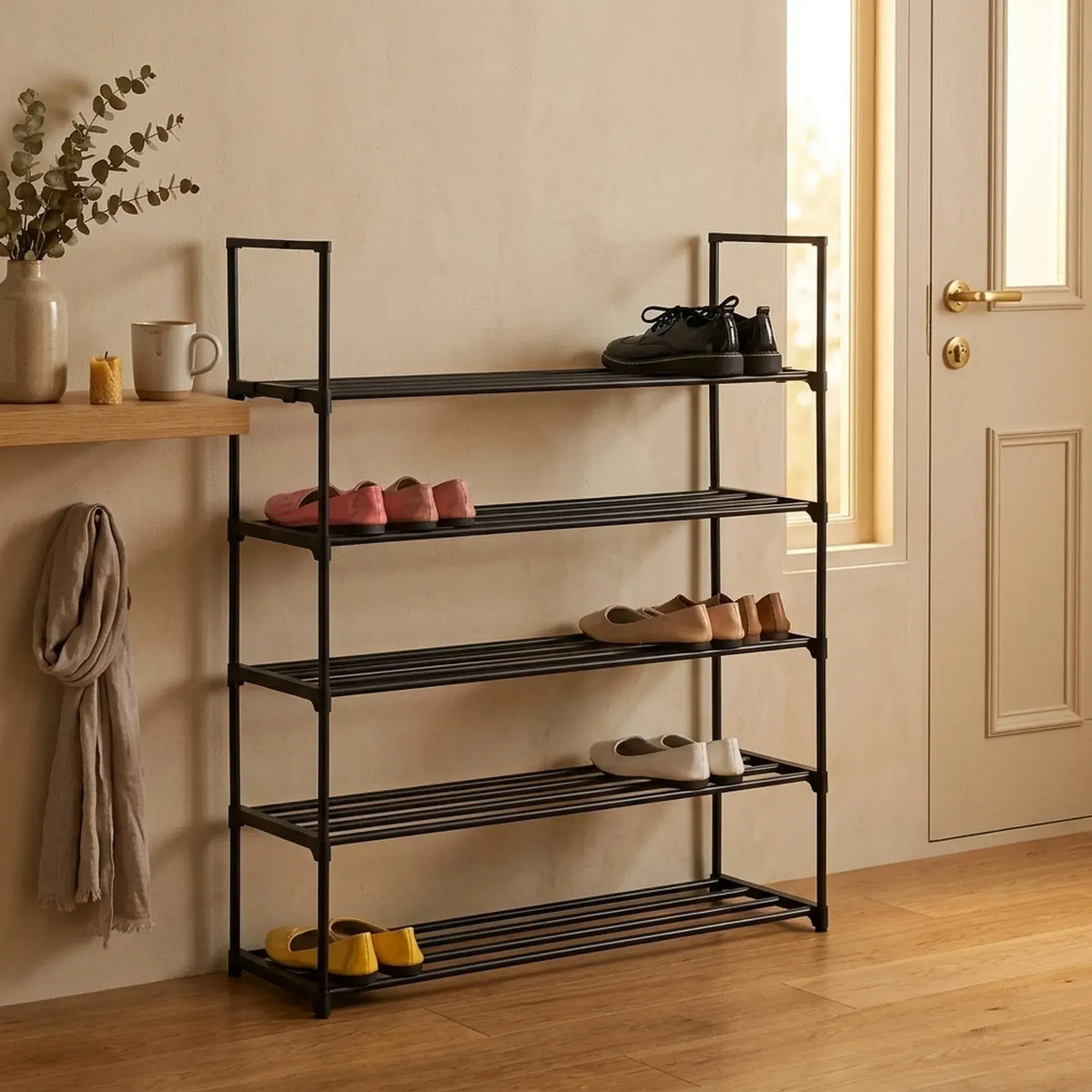 CARLA HOME 5 Tier Metal Shoe Rack - Free Standing Organiser - Black - Basic - Steel - Image 2